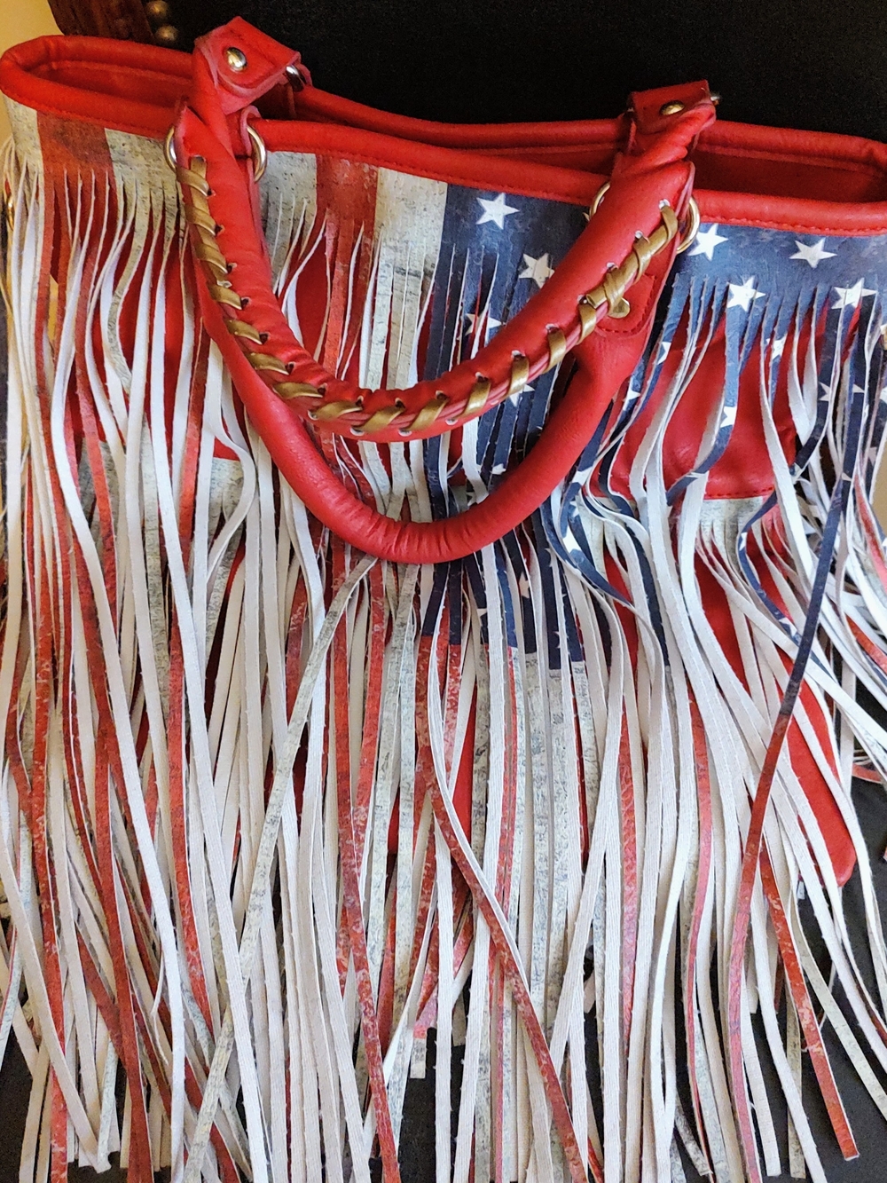 Red, White & Blue Fringe Tote Bag - Patriotic Women's Handbag - Picture 15 of 15